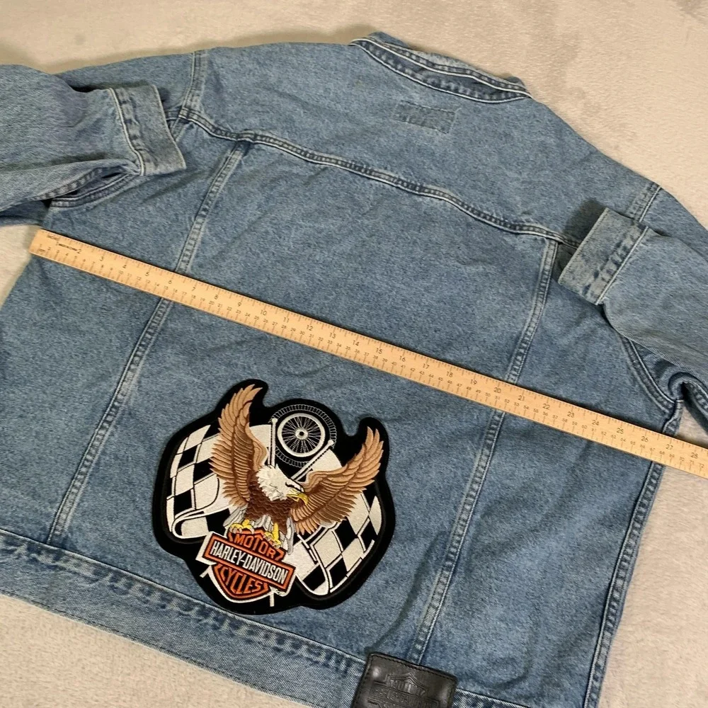 Vintage Harley Davidson Jacket Mens 2XL Blue Denim Eagle Racing Patch Motorcycle